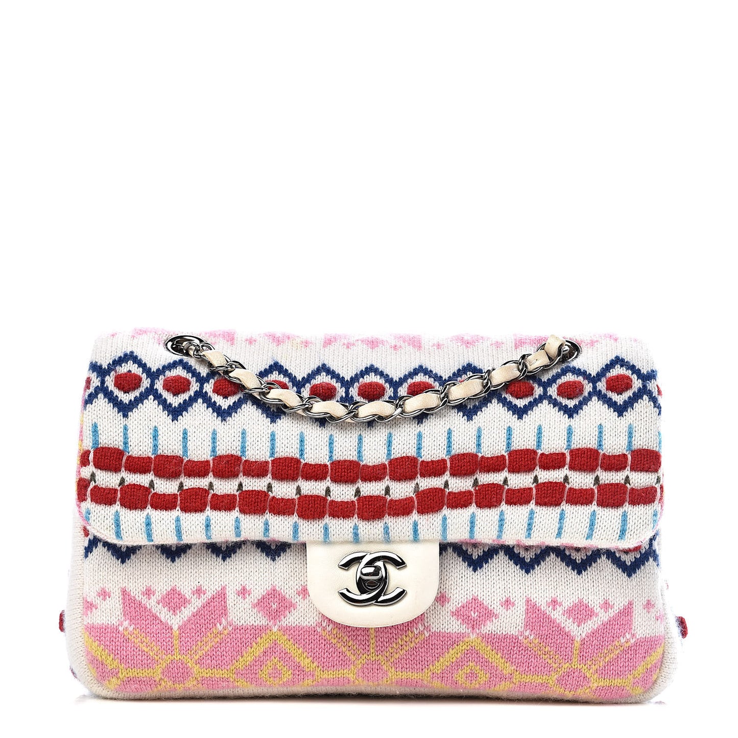 Cashmere Knit Medium Single Flap Multicolor White
