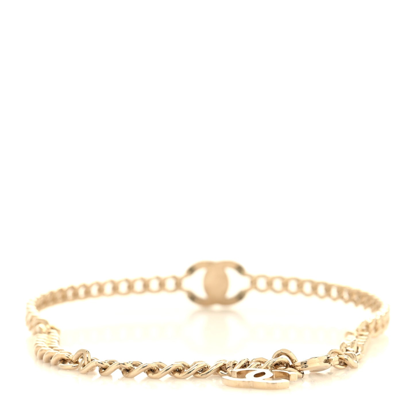 Crystal Chain Link CC Turnlock Choker Necklace Gold Silver