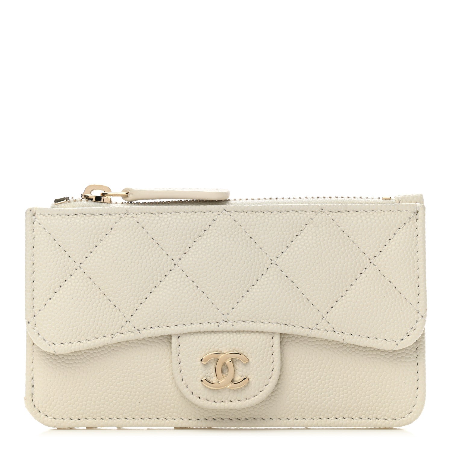 Chanel Caviar Quilted Flap Zip Card Holder White 1 of 9