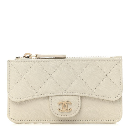 Chanel Caviar Quilted Flap Zip Card Holder White 1 of 9
