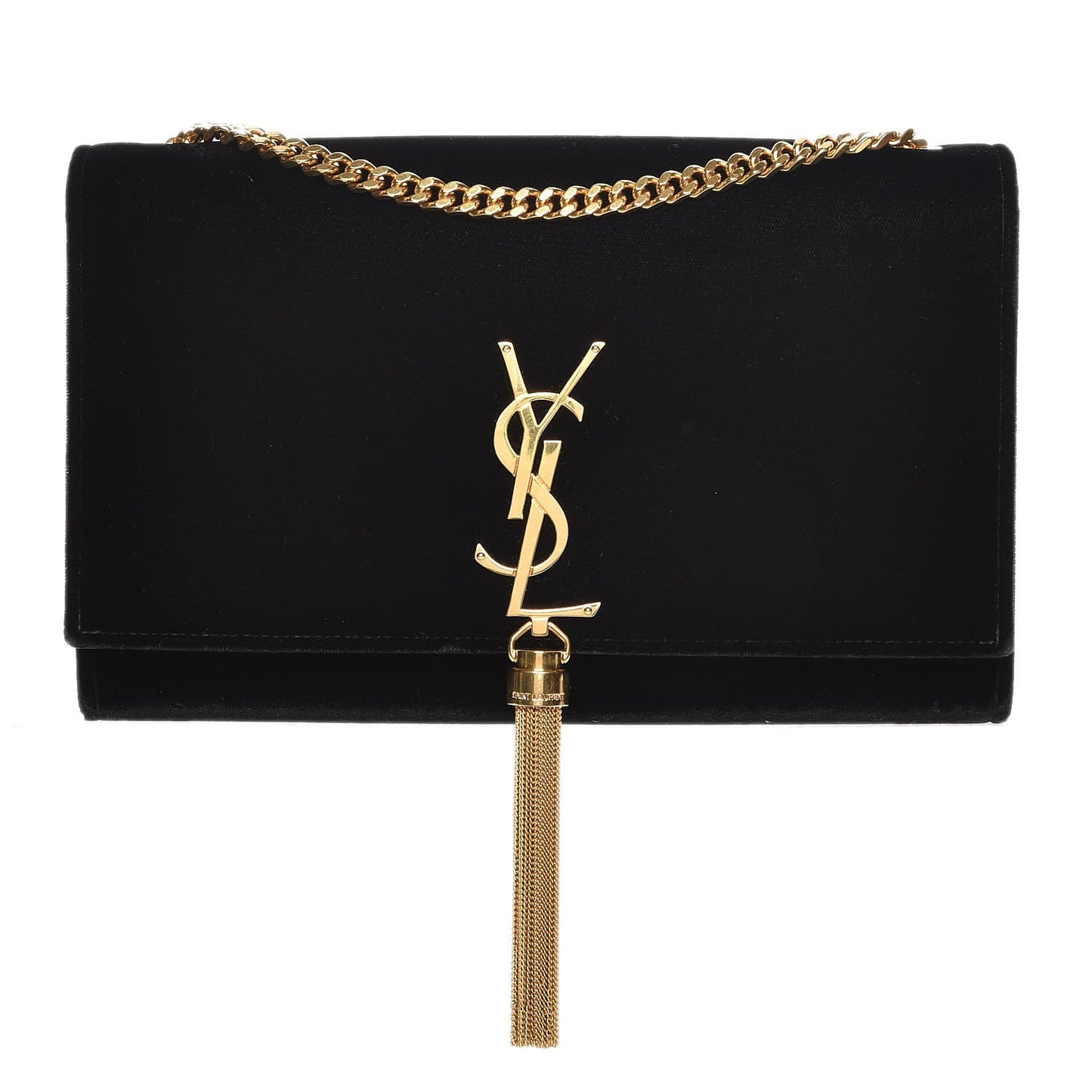 Velvet Medium Monogram Kate Tassel Shoulder Bag Black