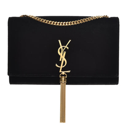 Saint Laurent Velvet Medium Monogram Kate Tassel Shoulder Bag Black 1 of 7