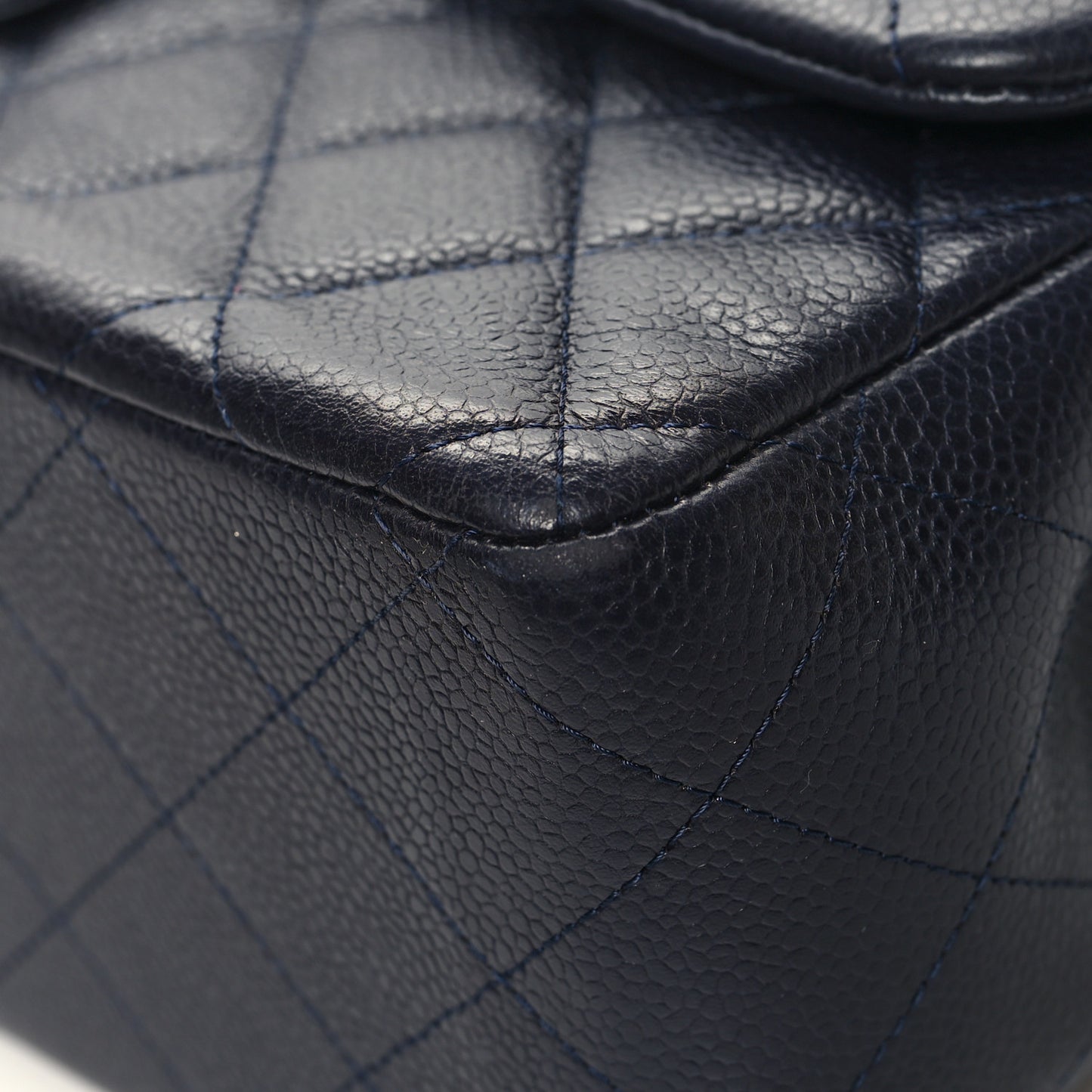 Caviar Quilted Jumbo Double Flap Navy Blue