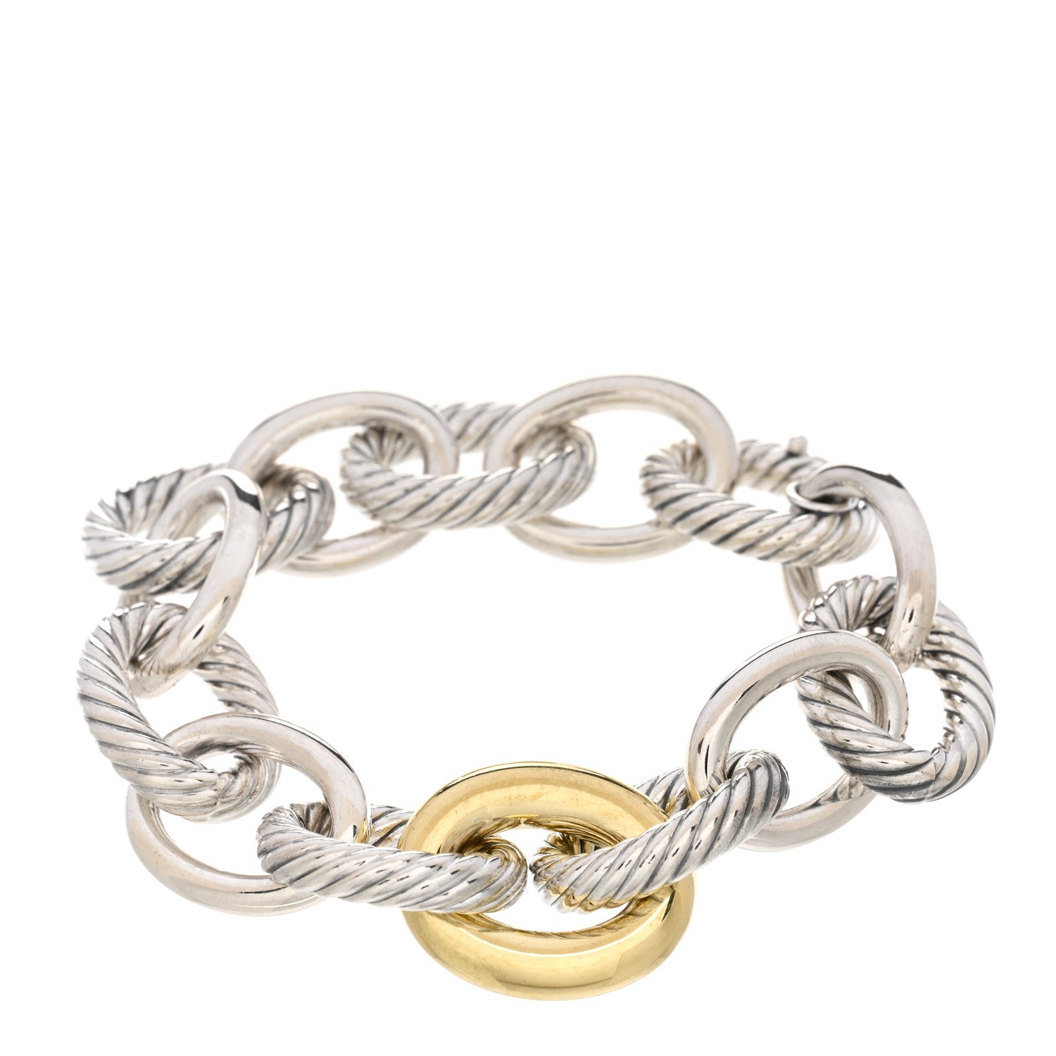 David Yurman Sterling Silver 18K Yellow Gold 19mm Extra Large Oval Link Bracelet 1 of 3