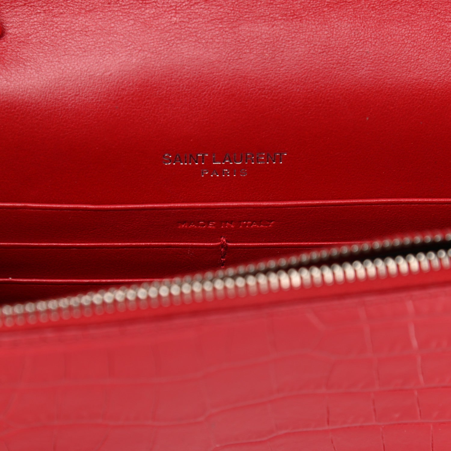 Saint Laurent Calfskin Crocodile Embossed Small Classic Monogram Kate Tassel Satchel Red 7 of 9