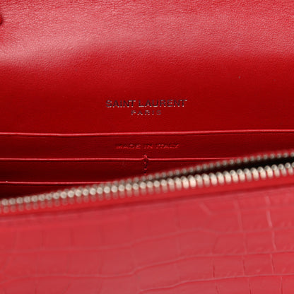 Saint Laurent Calfskin Crocodile Embossed Small Classic Monogram Kate Tassel Satchel Red 7 of 9