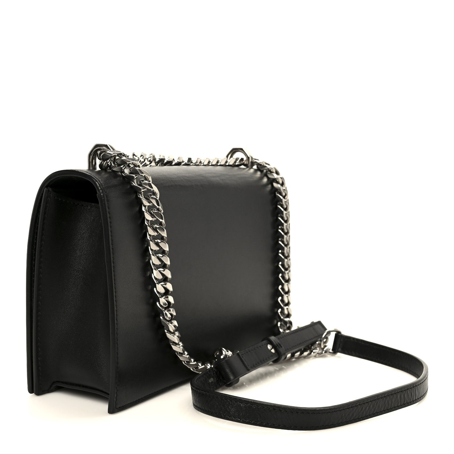 Calfskin Stitched Butterfly Jeweled Knuckle Satchel Black