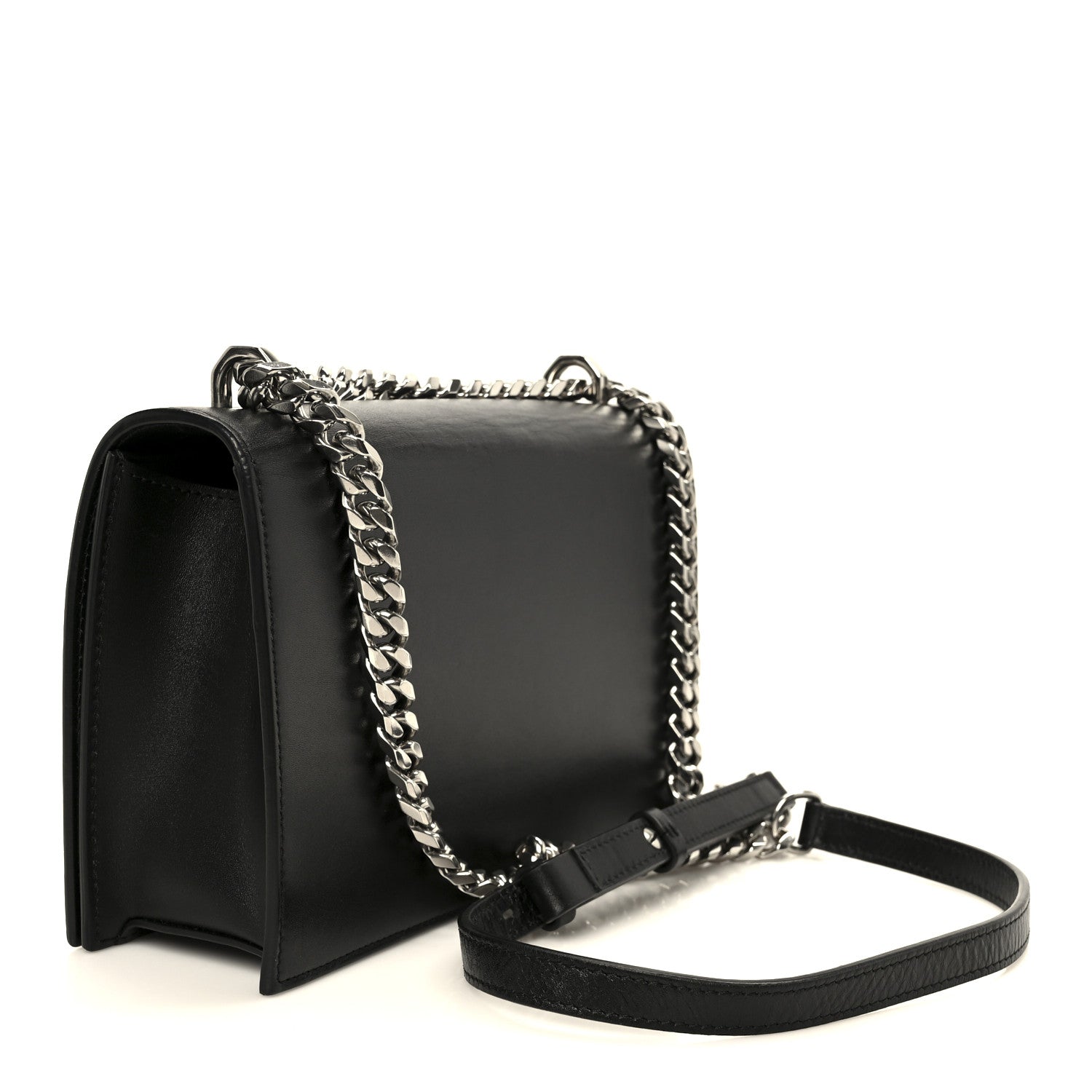 Alexander McQueen Calfskin Stitched Butterfly Jeweled Knuckle Satchel Black 3 of 11