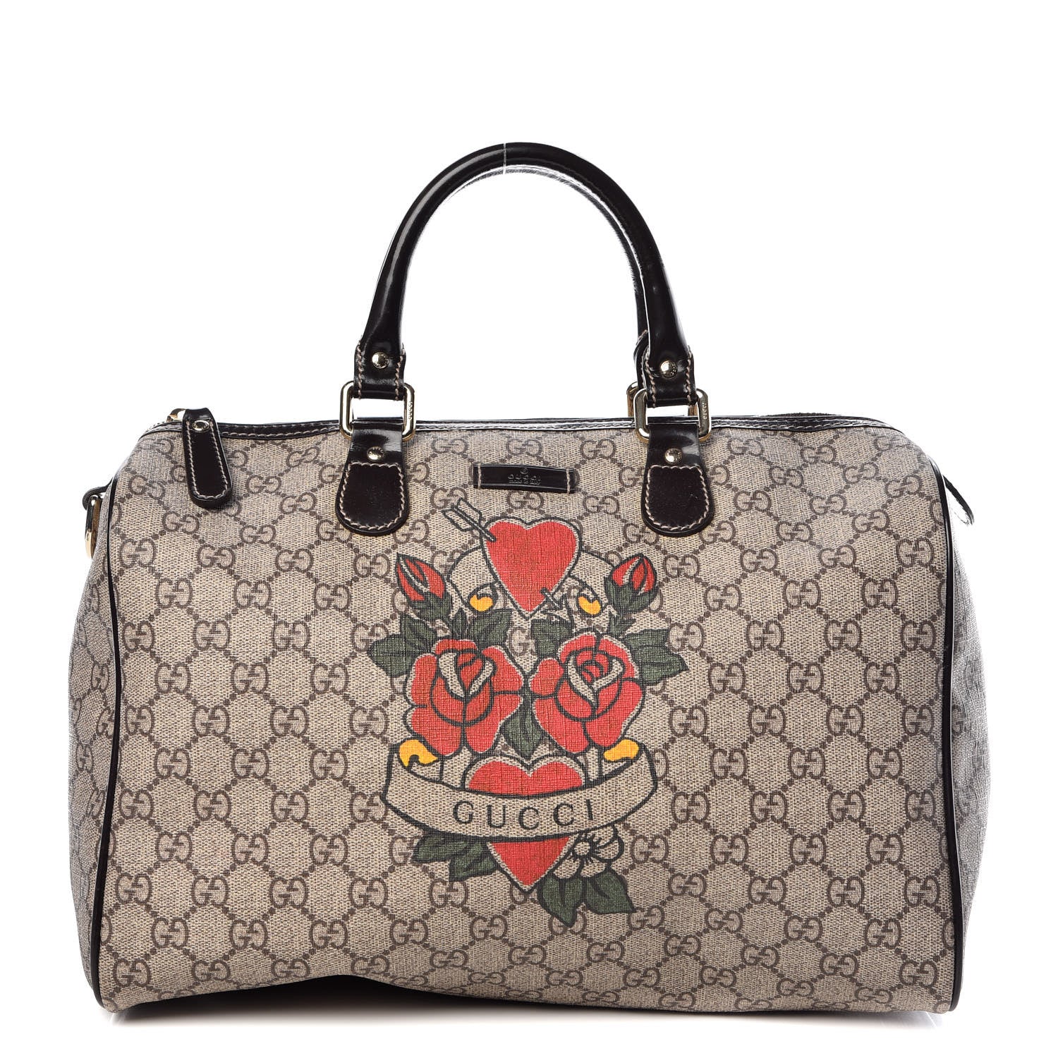 Gucci GG Plus Monogram Tattoo Heart Medium Joy Boston Dark Brown 1 of 14