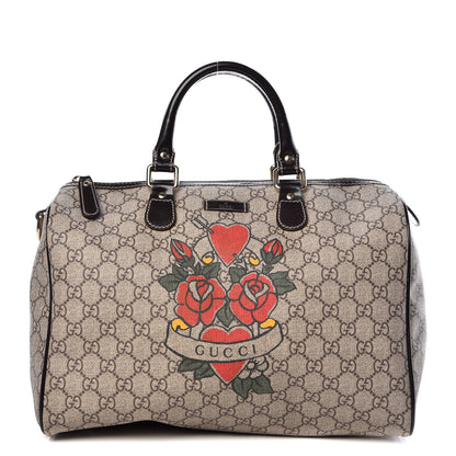 Gucci GG Plus Monogram Tattoo Heart Medium Joy Boston Dark Brown 1 of 14