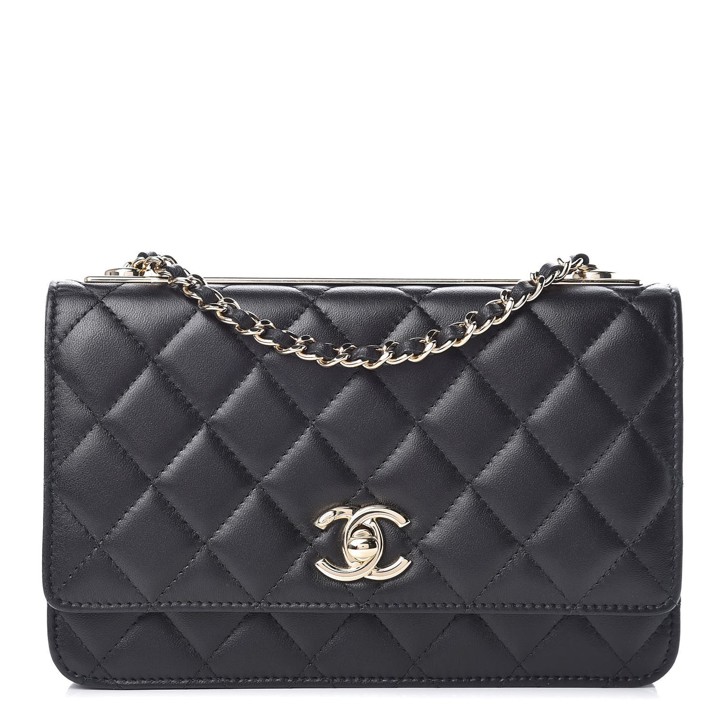 Lambskin Quilted Trendy CC Wallet On Chain WOC Black