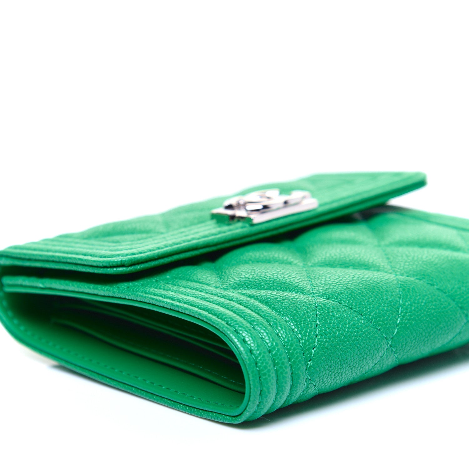 Chanel Caviar Quilted Compact Boy Wallet Green 6 of 12