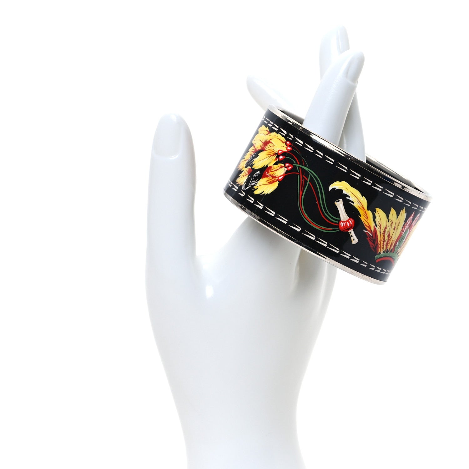 Hermes Enamel Printed Brazil Extra Wide Bracelet 65 Black 2 of 6