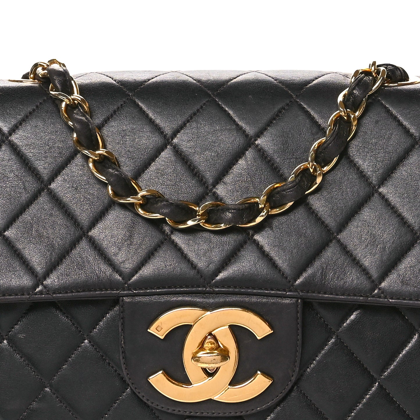 Lambskin Quilted XL Jumbo Single Flap Black