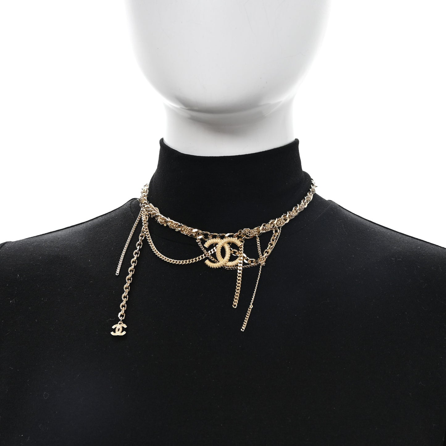 Metal Chain Link CC Multi Strand Choker Necklace Gold