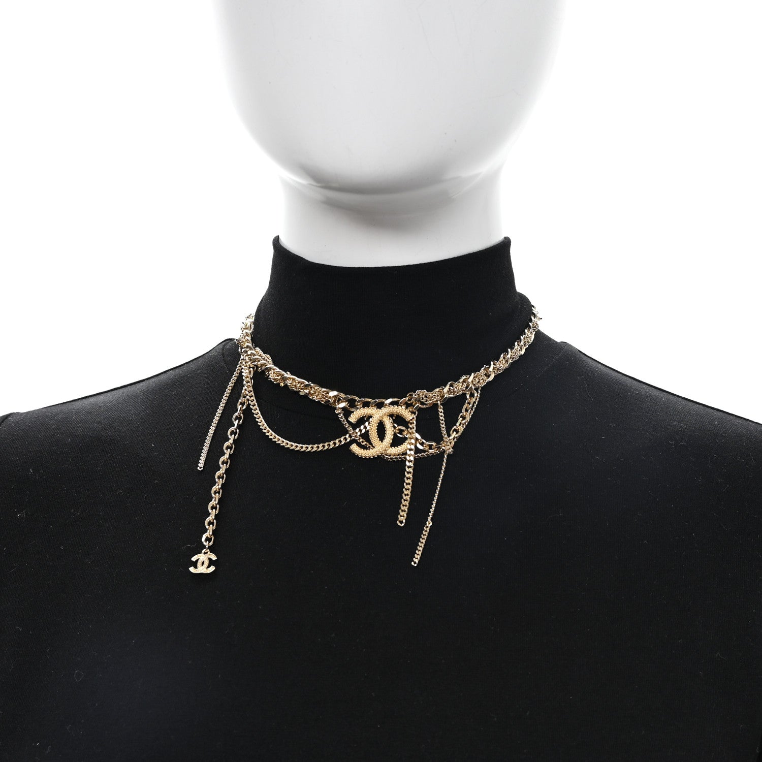 Chanel Metal Chain Link CC Multi Strand Choker Necklace Gold 2 of 5