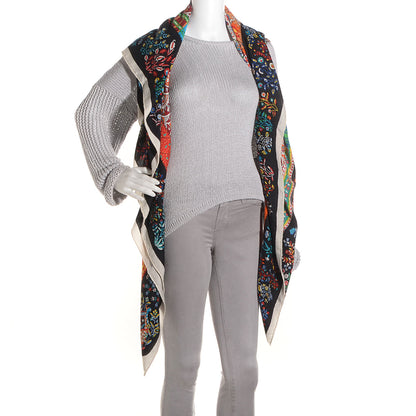 Hermes Cashmere Silk Pique Fleuri de Provence Shawl 140 Blanc Noir Multicolor 2 of 7