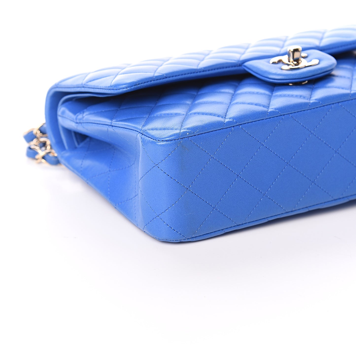 Lambskin Quilted Medium Double Flap Blue