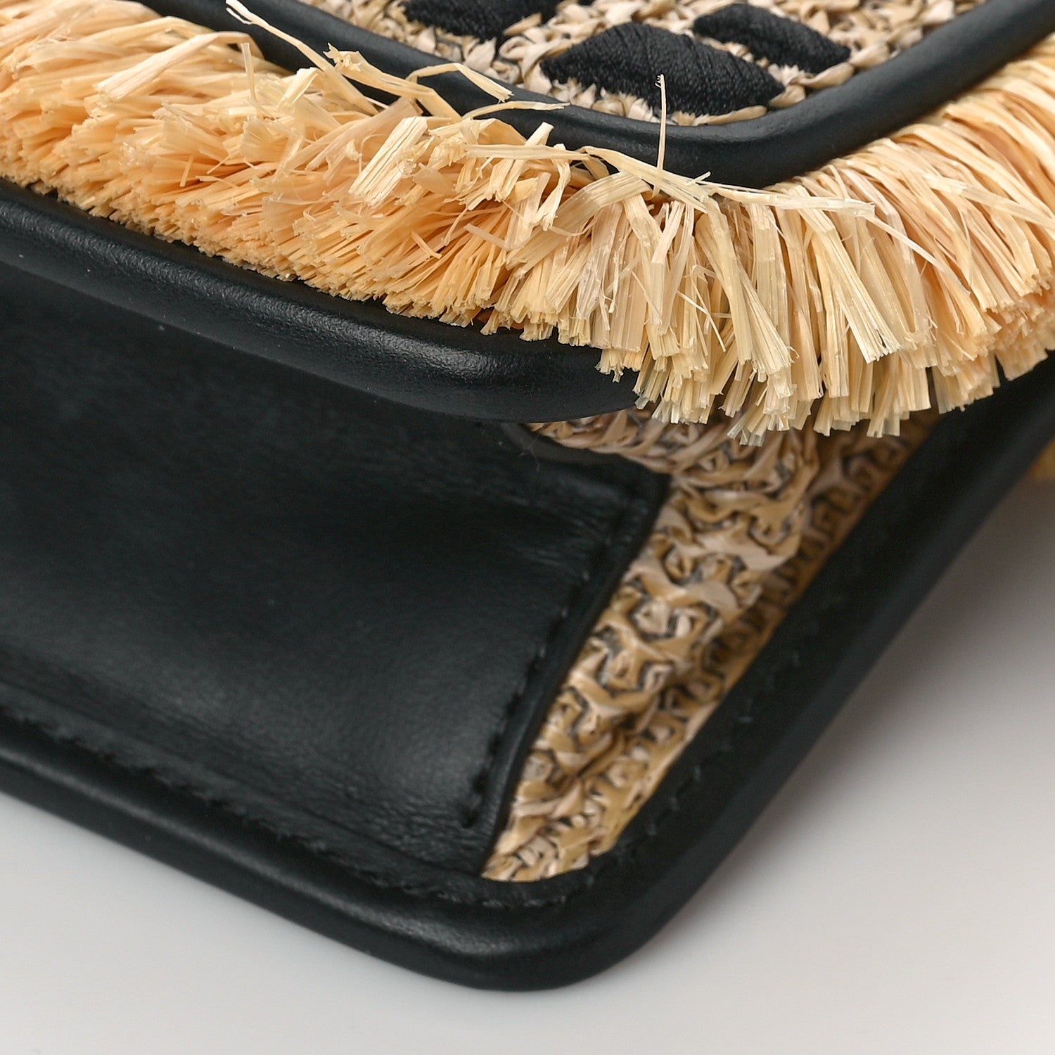 Fendi Raffia Vitello Century F is Fendi FF Embroidered Fringe Small Kan I Shoulder Bag Natural Black 8 of 8