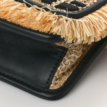 Fendi Raffia Vitello Century F is Fendi FF Embroidered Fringe Small Kan I Shoulder Bag Natural Black 8 of 8