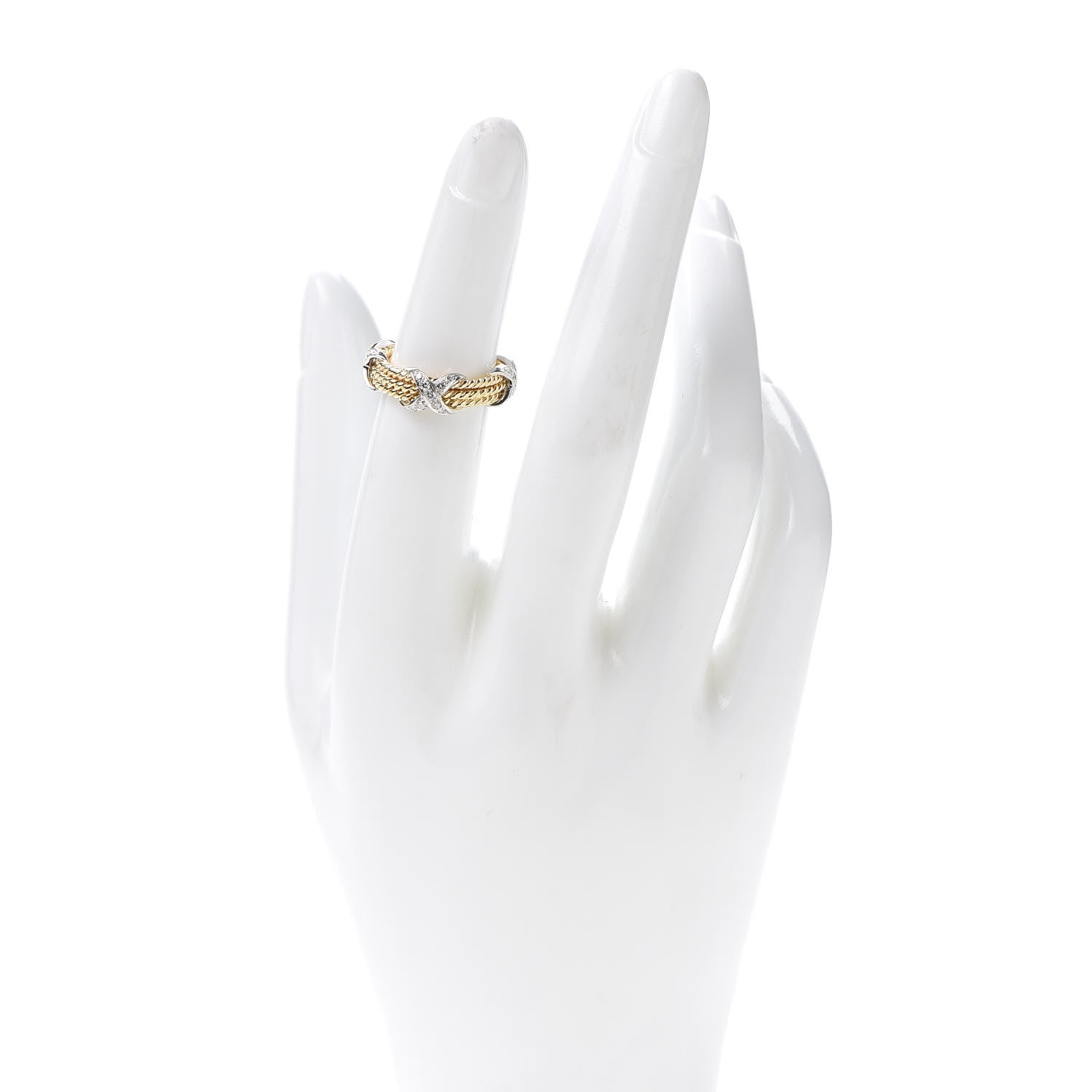 Tiffany 18K Yellow Gold Platinum Diamond Schlumberger Rope 3 Row X Ring 50 5.25 2 of 4