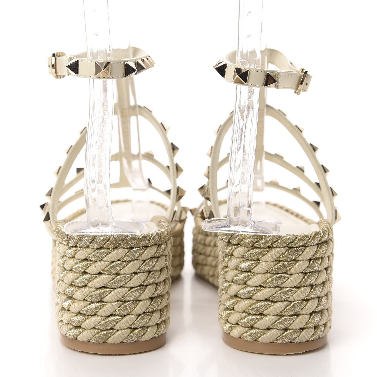 Valentino Garavani Calfskin Rockstud Ankle Strap Torchon Espadrille Caged 30/55mm Sandals 39 Light Ivory 5 of 14