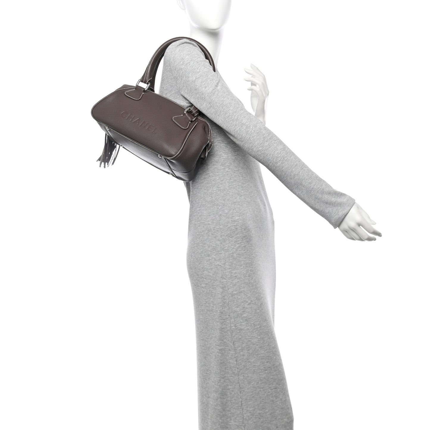 Calfskin Small Tassel Bowler Taupe