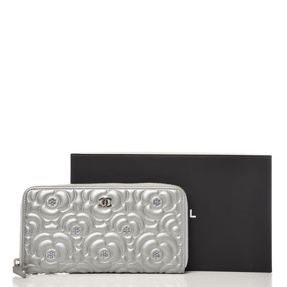 Chanel Metallic Calfskin Diamante Camellia Zip Around Wallet Silver 9 of 9