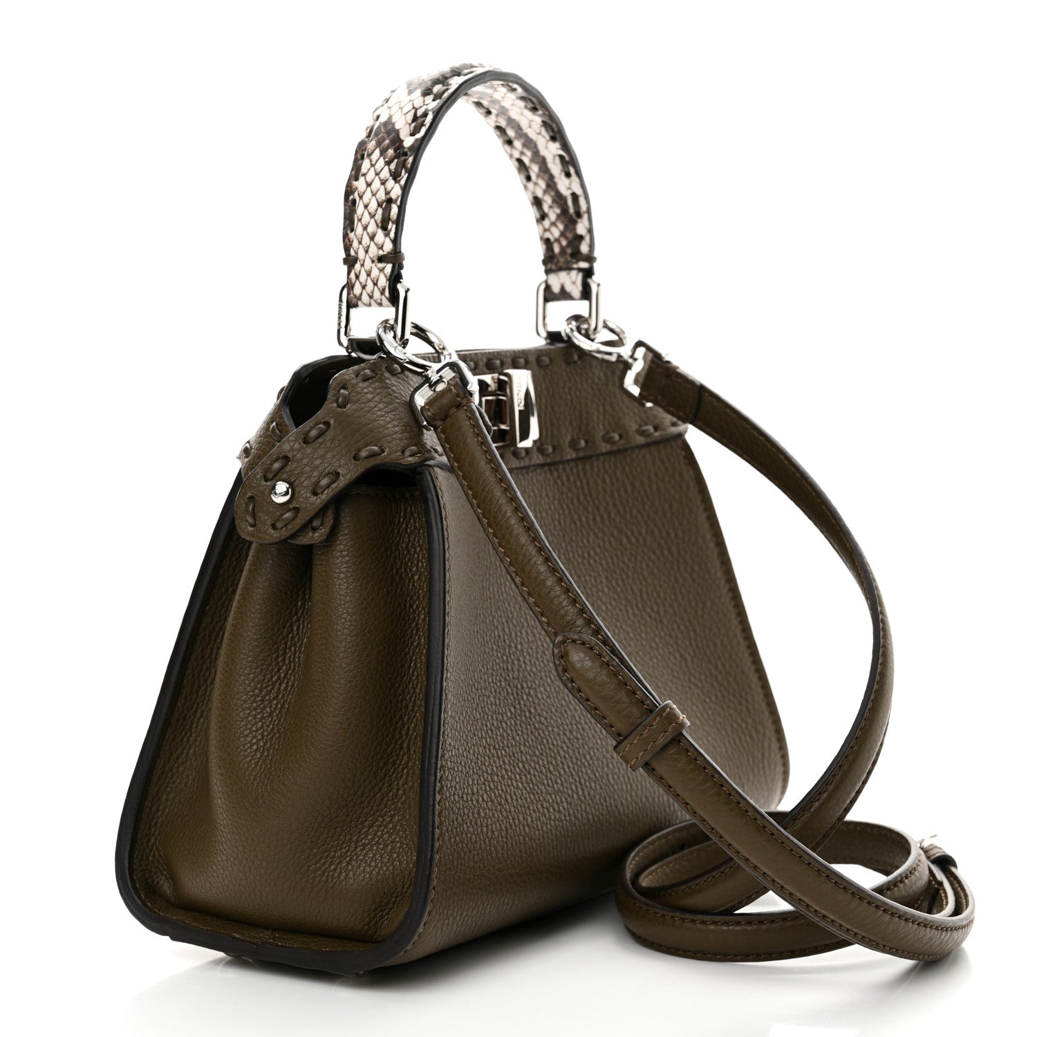 Fendi Cuoio Romano Snakeskin Selleria Mini Peekaboo Iconic Satchel 3 of 11