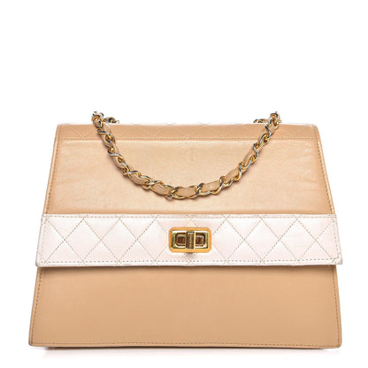 Chanel Lambskin Quilted Trapezoid Shoulder Flap Bag Beige White 1 of 13