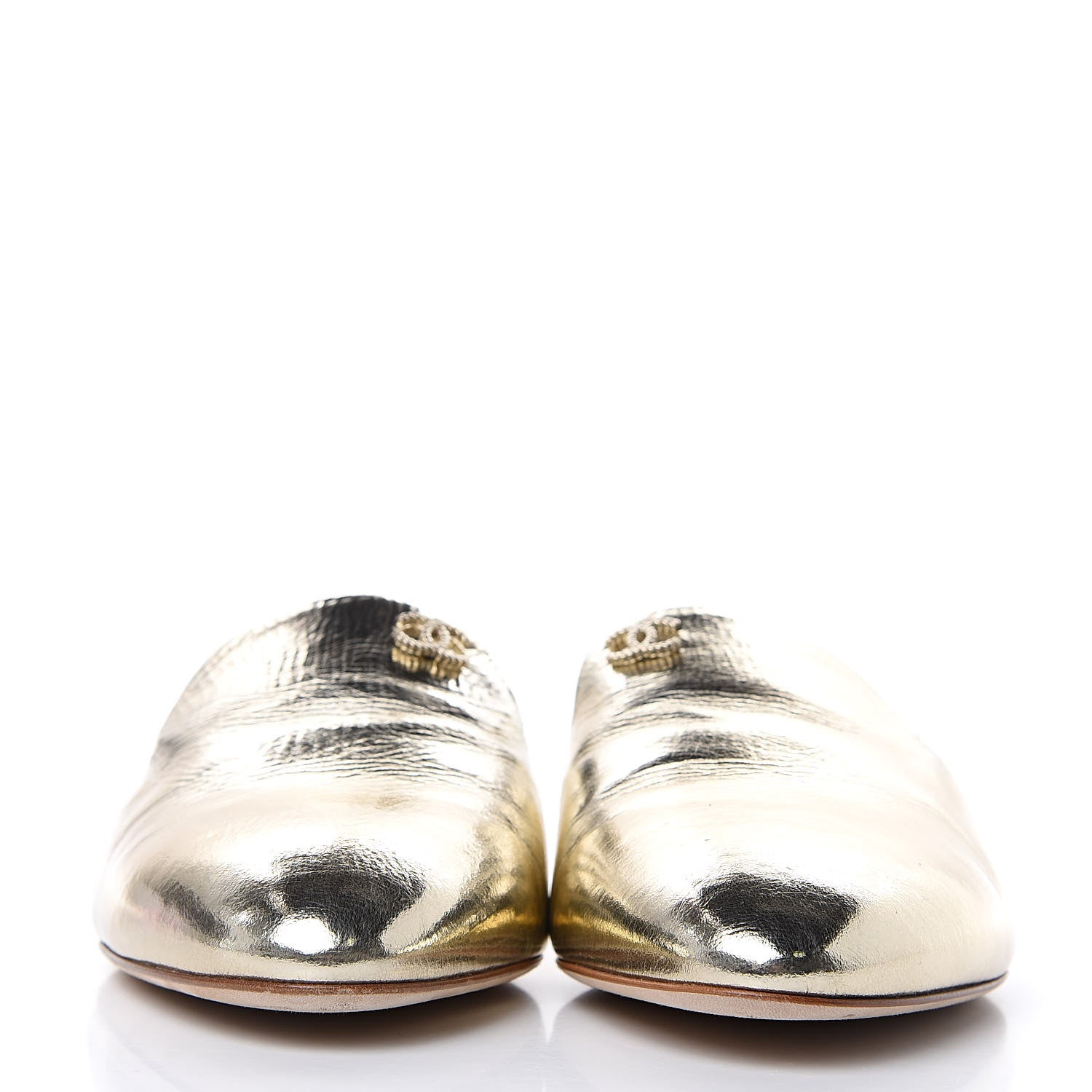 Chanel Metallic Sheepskin Mules 37.5 Gold 2 of 11