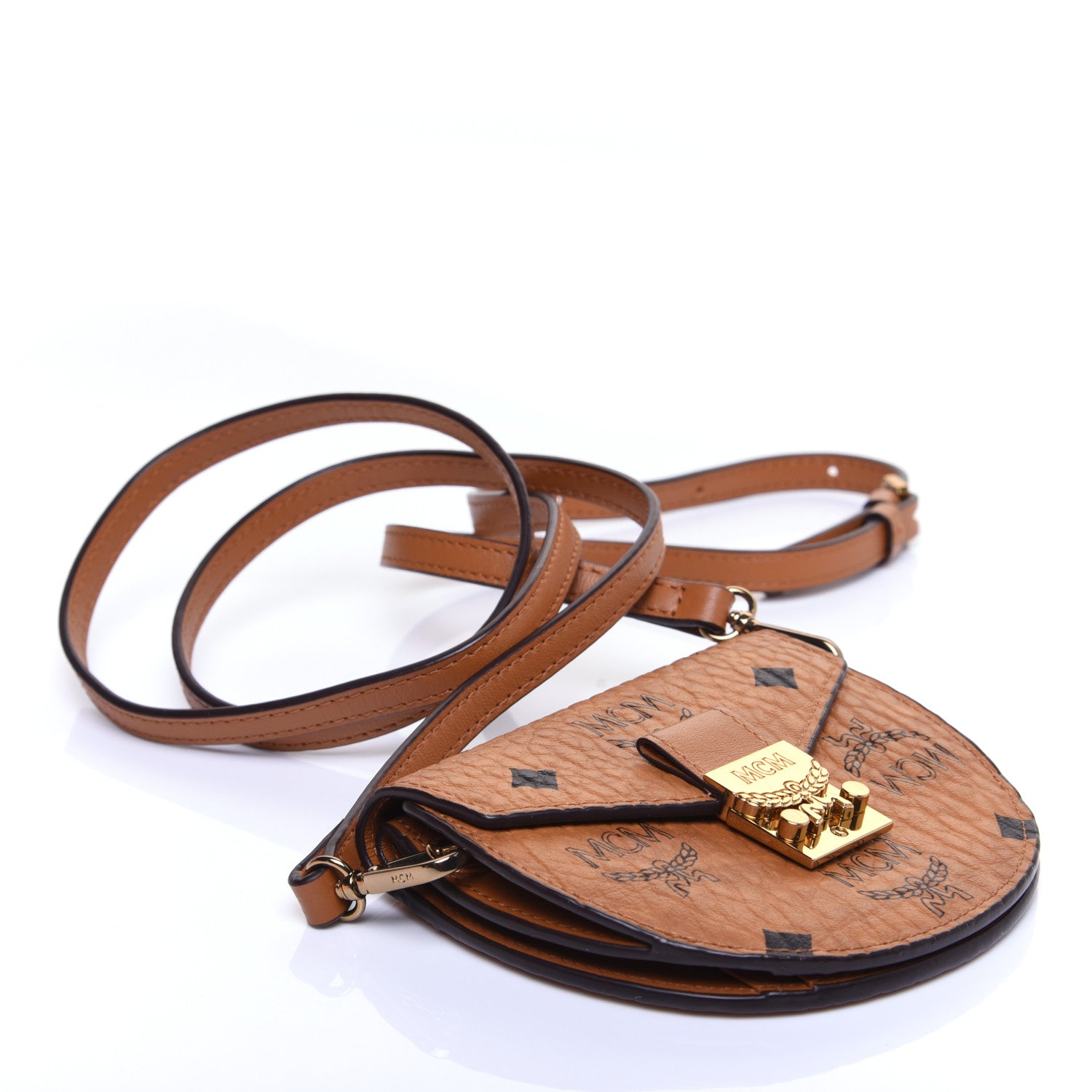 MCM Visetos Small Patricia Round Crossbody Wallet Cognac 4 of 13