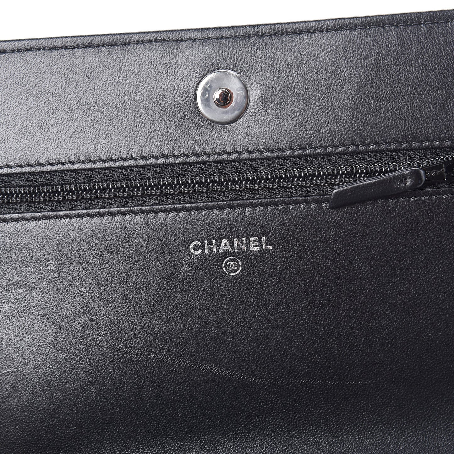 Calfskin Crystal Studded Chevron Boy Wallet On Chain WOC Black