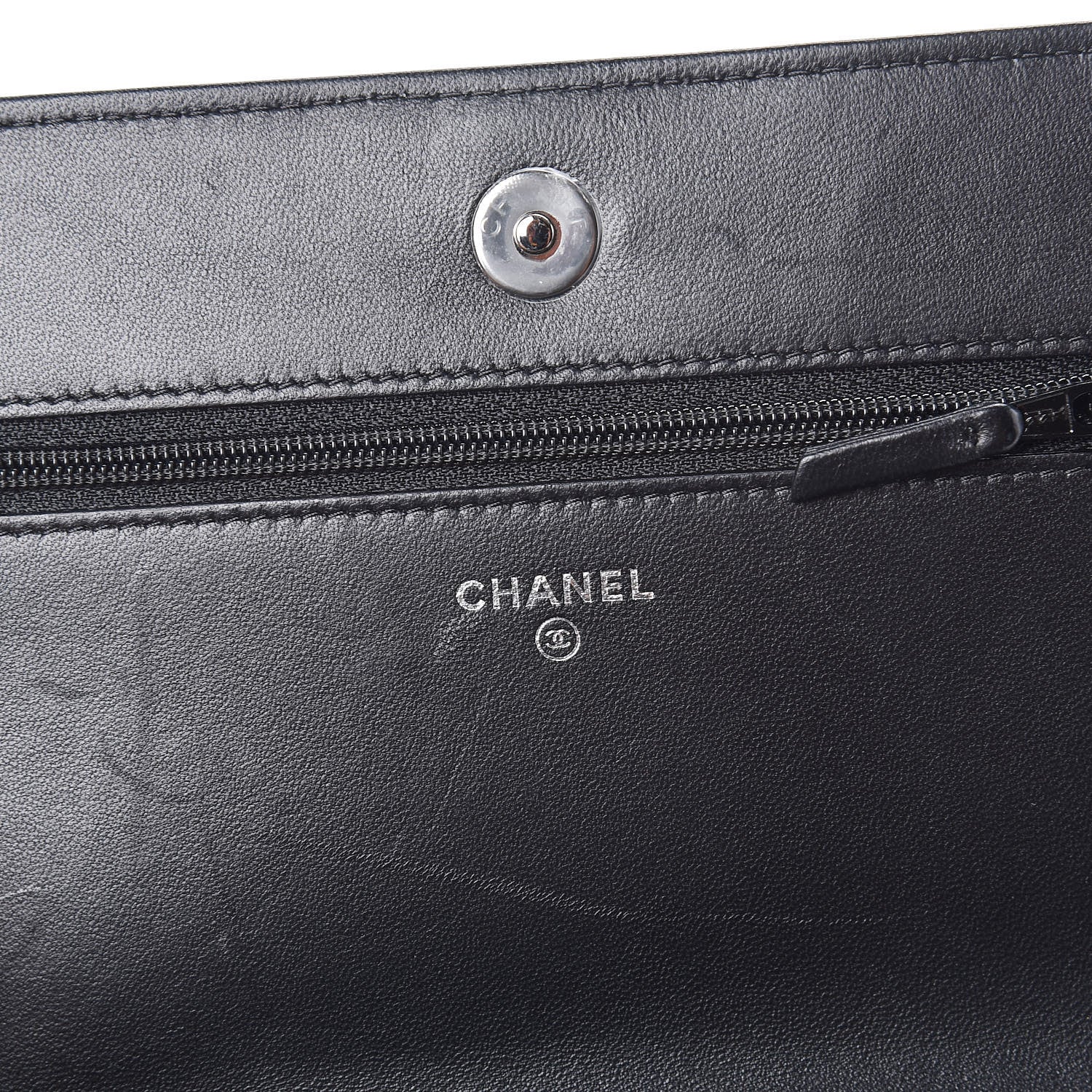 Chanel Calfskin Crystal Studded Chevron Boy Wallet On Chain WOC Black 8 of 17