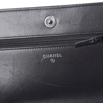 Chanel Calfskin Crystal Studded Chevron Boy Wallet On Chain WOC Black 8 of 17