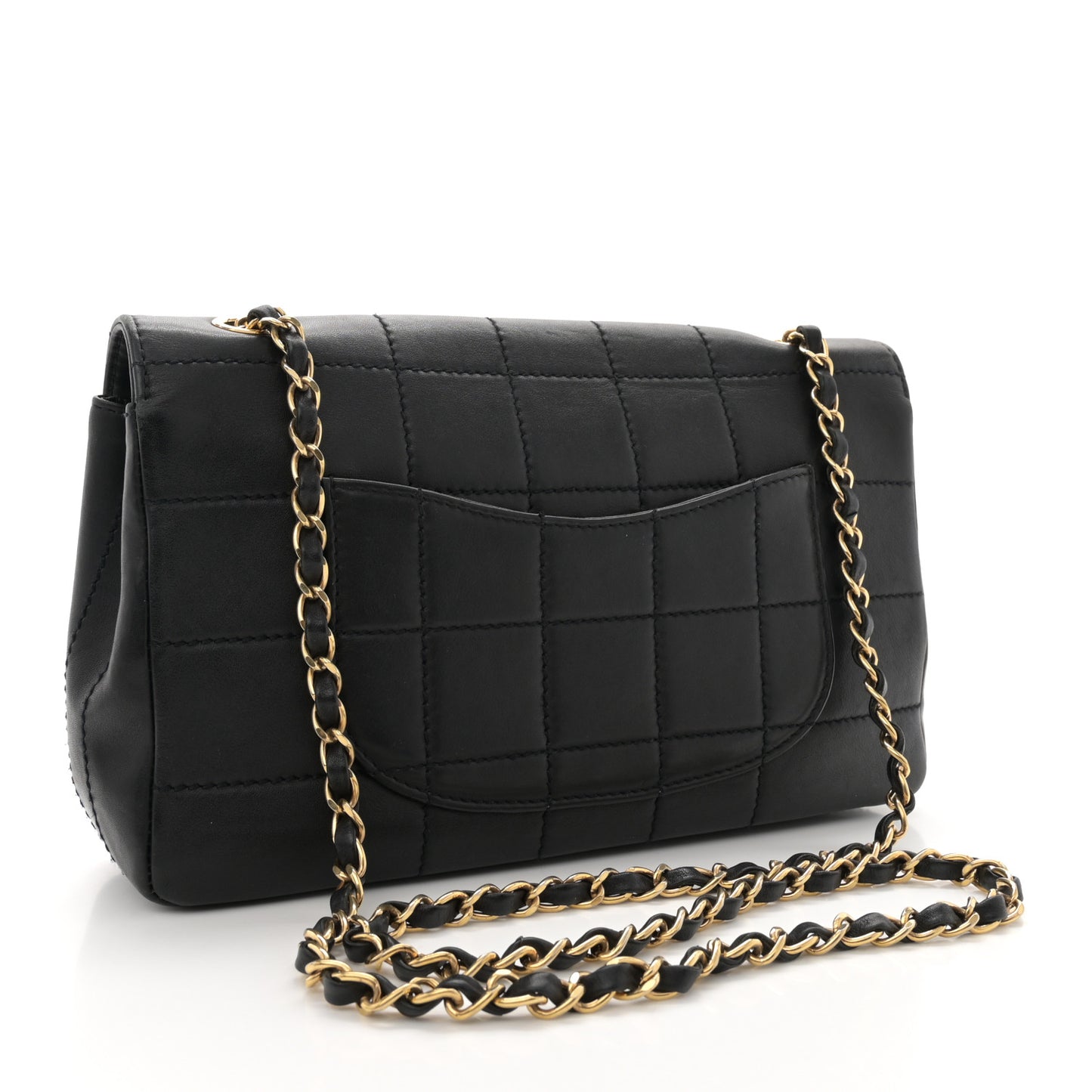Lambskin Stitched Chocolate Bar Single Flap Black