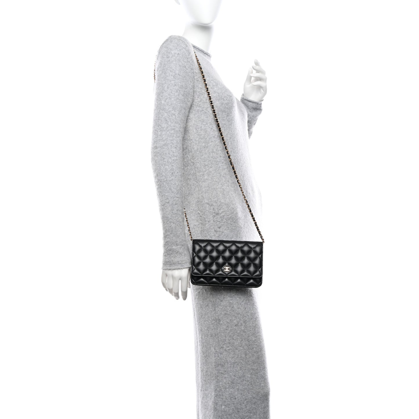 Lambskin Quilted Wallet On Chain WOC Black