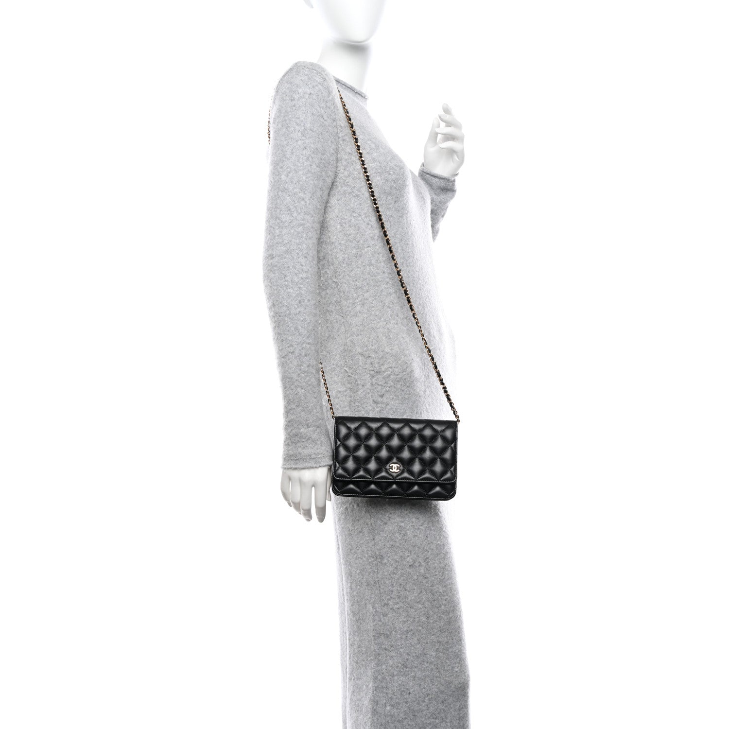 Chanel Lambskin Quilted Wallet On Chain WOC Black 2 of 12