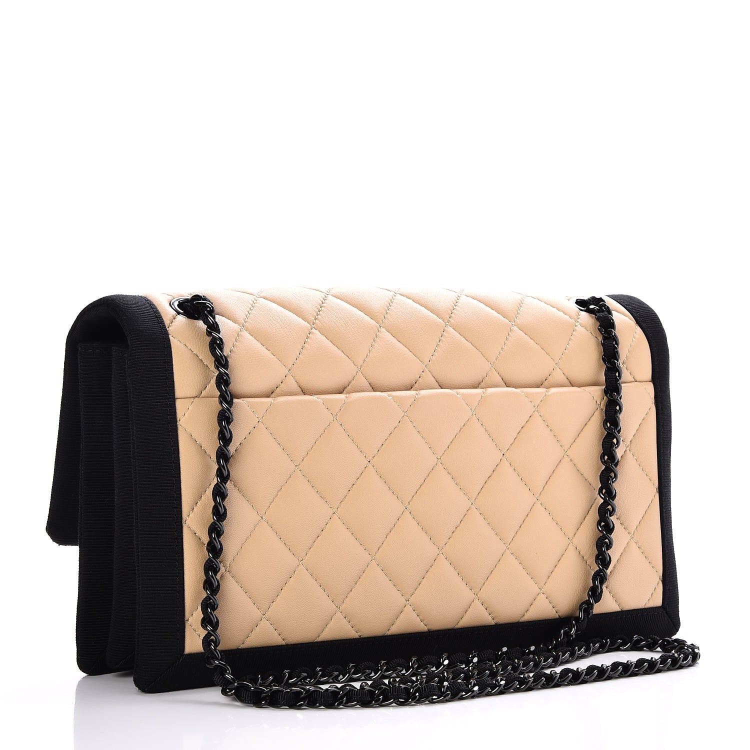 Chanel Lambskin Grosgrain Quilted Flap Beige Black 4 of 10