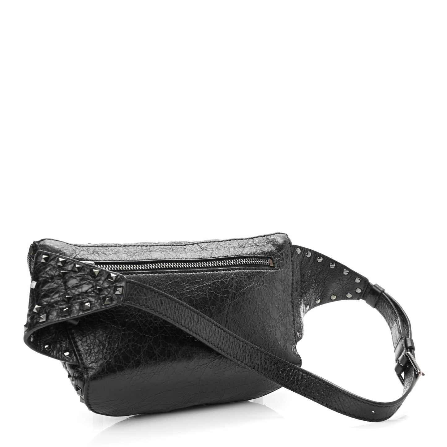 Craquele Nappa Rockstud Spike Belt Bag 80 Black