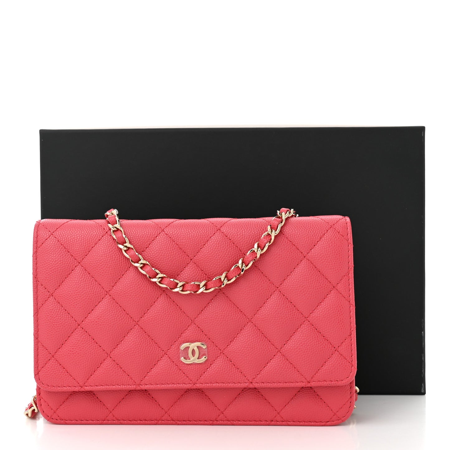 Caviar Quilted Wallet on Chain WOC Dark Pink