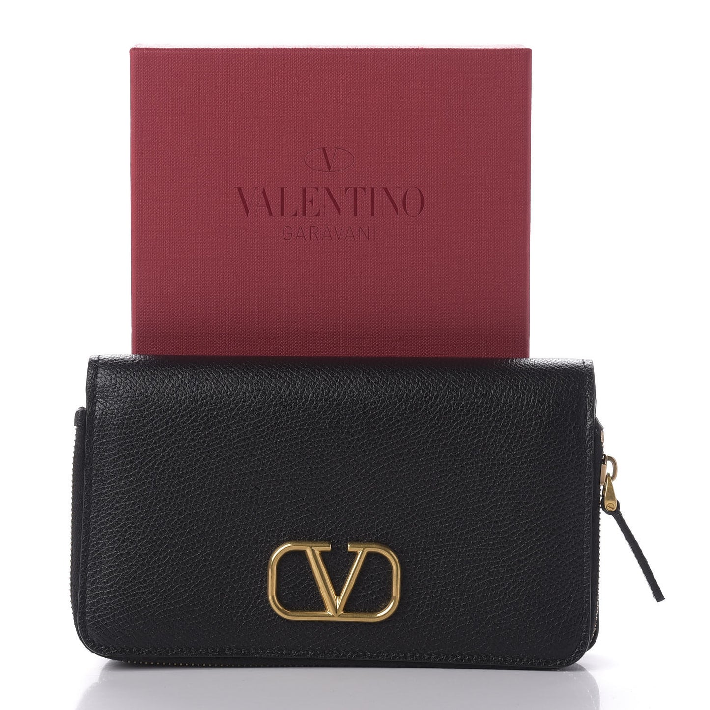 Grained Calfskin Vlogo Zip Around Wallet Black