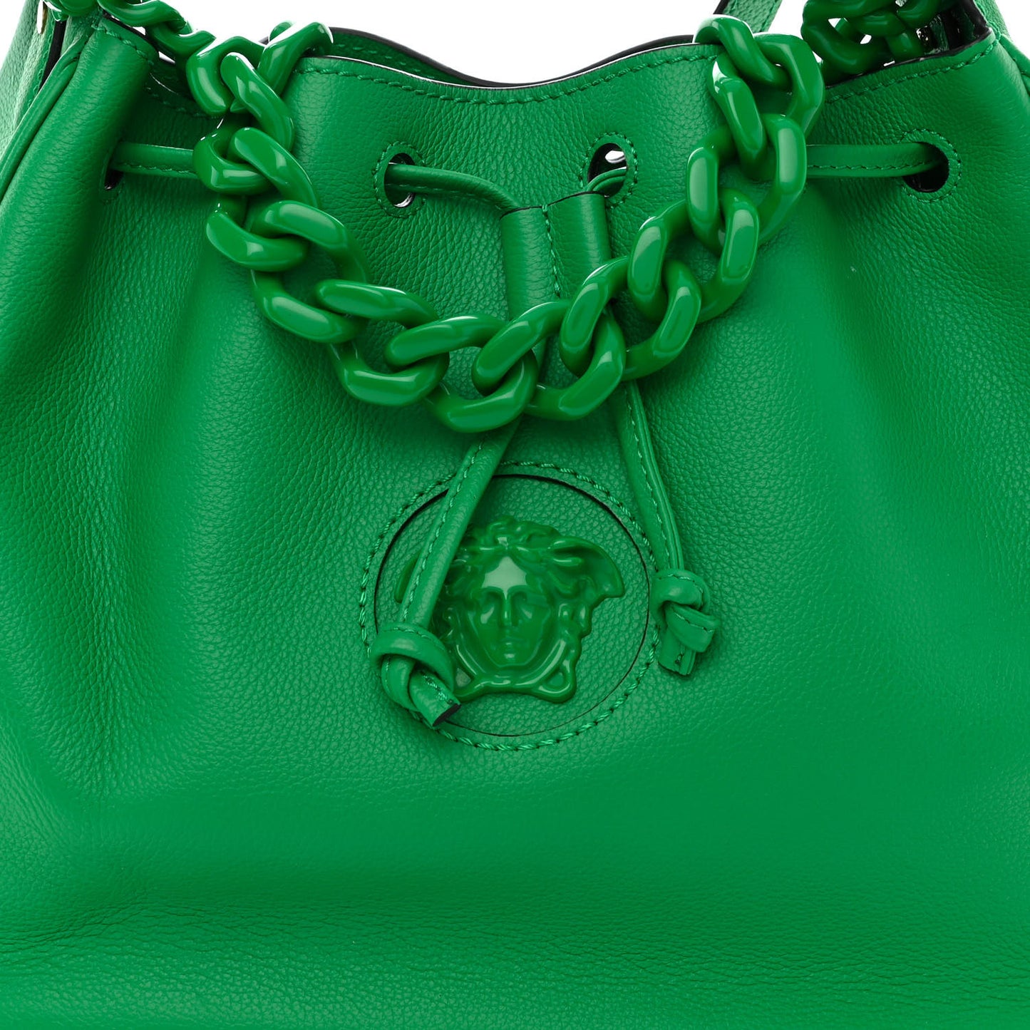 Grained Calfskin La Medusa Bucket Bag Green