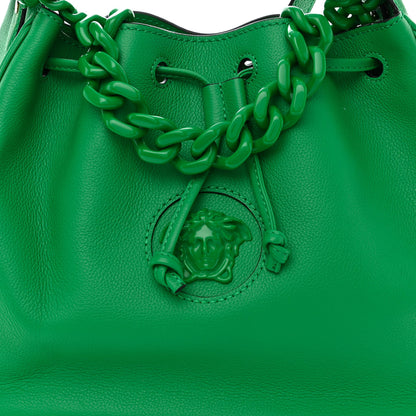 Versace Grained Calfskin La Medusa Bucket Bag Green 8 of 10