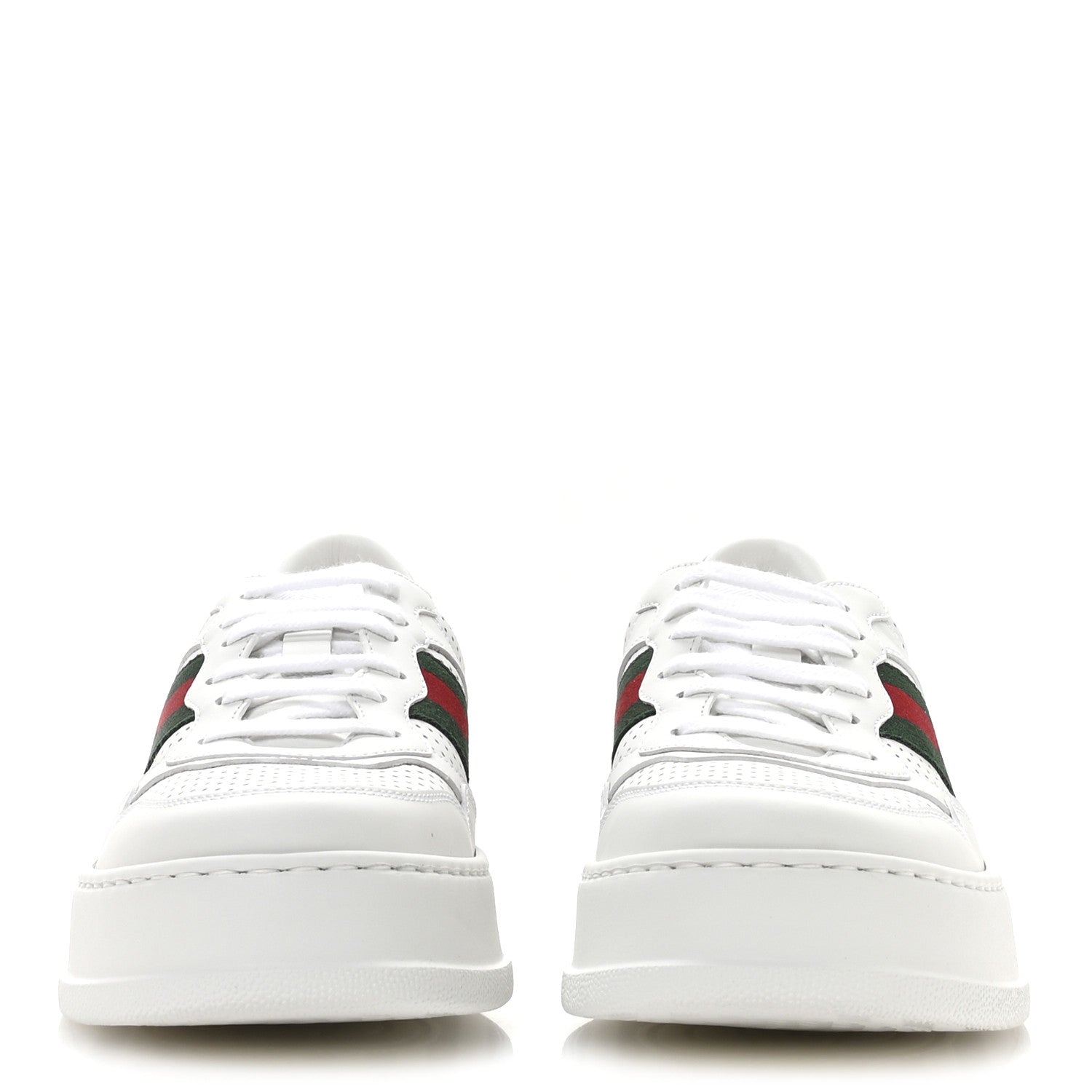 Gucci Calfskin Web Perforated Womens Platform 55mm Sneakers 39 White Bright Splash 3 of 9