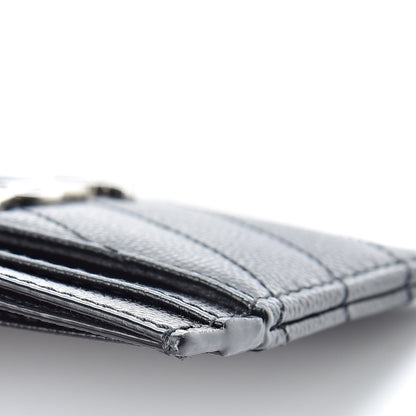 Saint Laurent Grain De Poudre Matelasse Chevron Monogram Credit Card Case Black 11 of 12