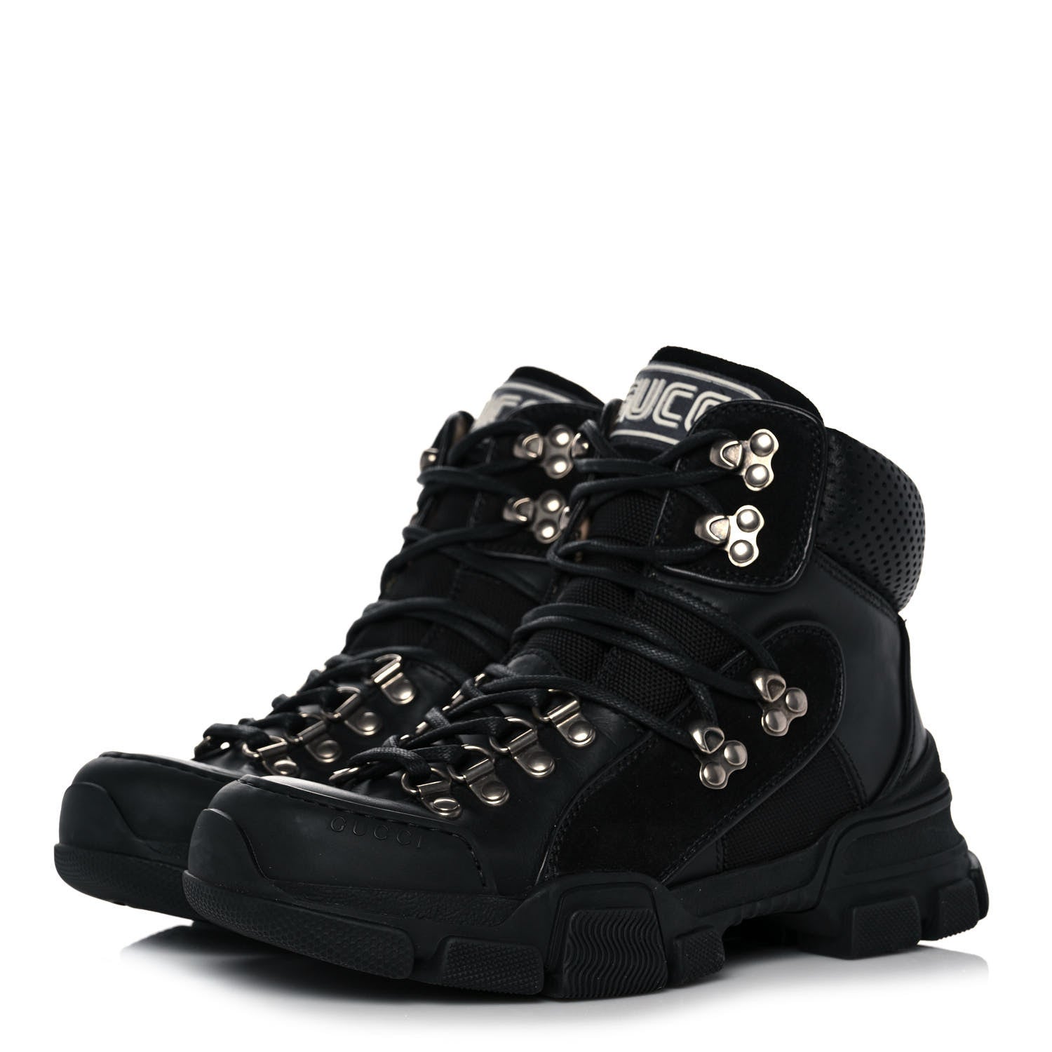 Gucci X SEGA Calfskin Suede Technical Canvas Womens Flashtrek High-Top Sneakers 35 Black 3 of 9