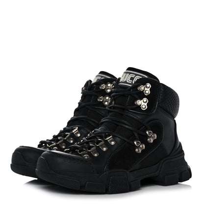 Gucci X SEGA Calfskin Suede Technical Canvas Womens Flashtrek High-Top Sneakers 35 Black 3 of 9