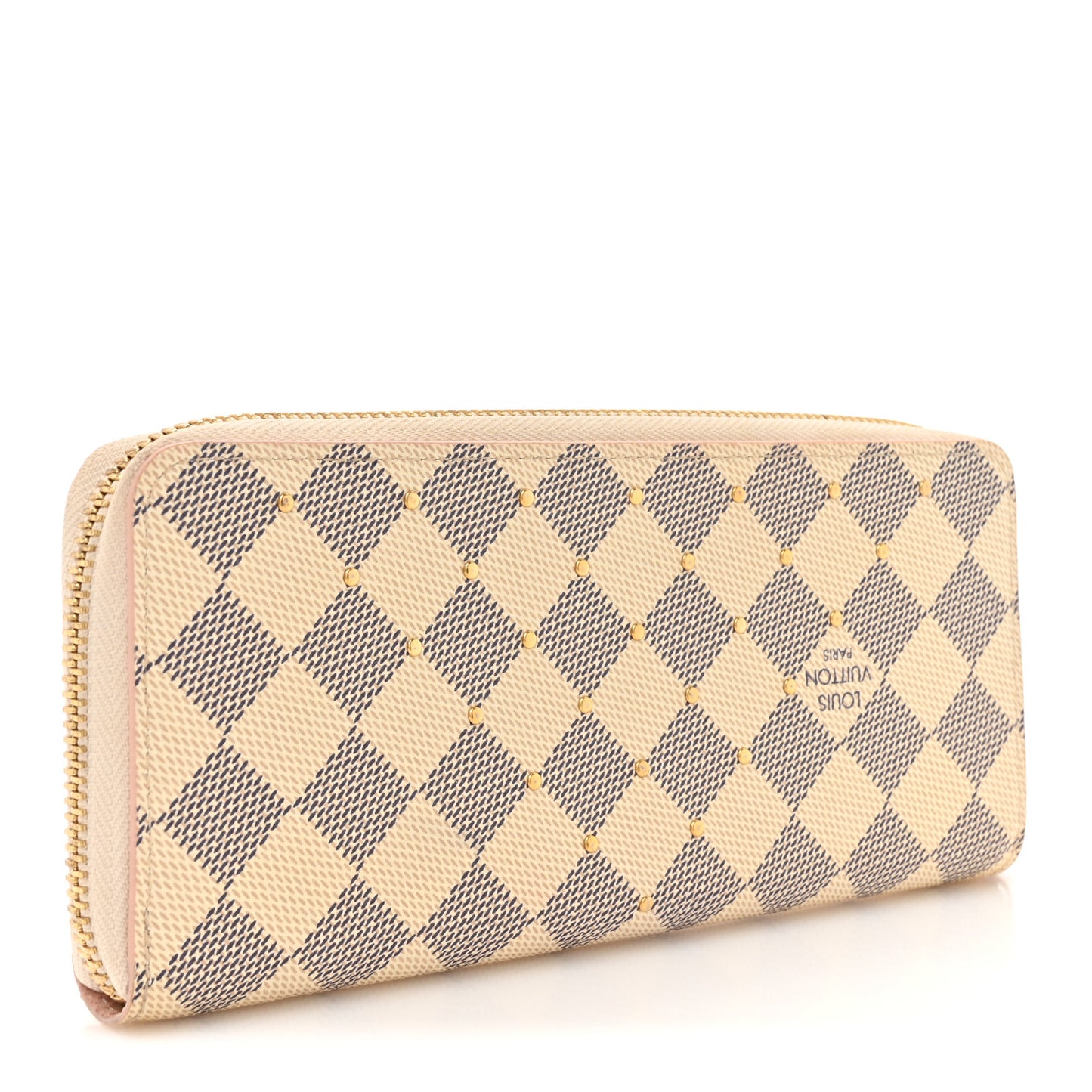 Damier Azur Studded Clemence Wallet Rose Ballerine