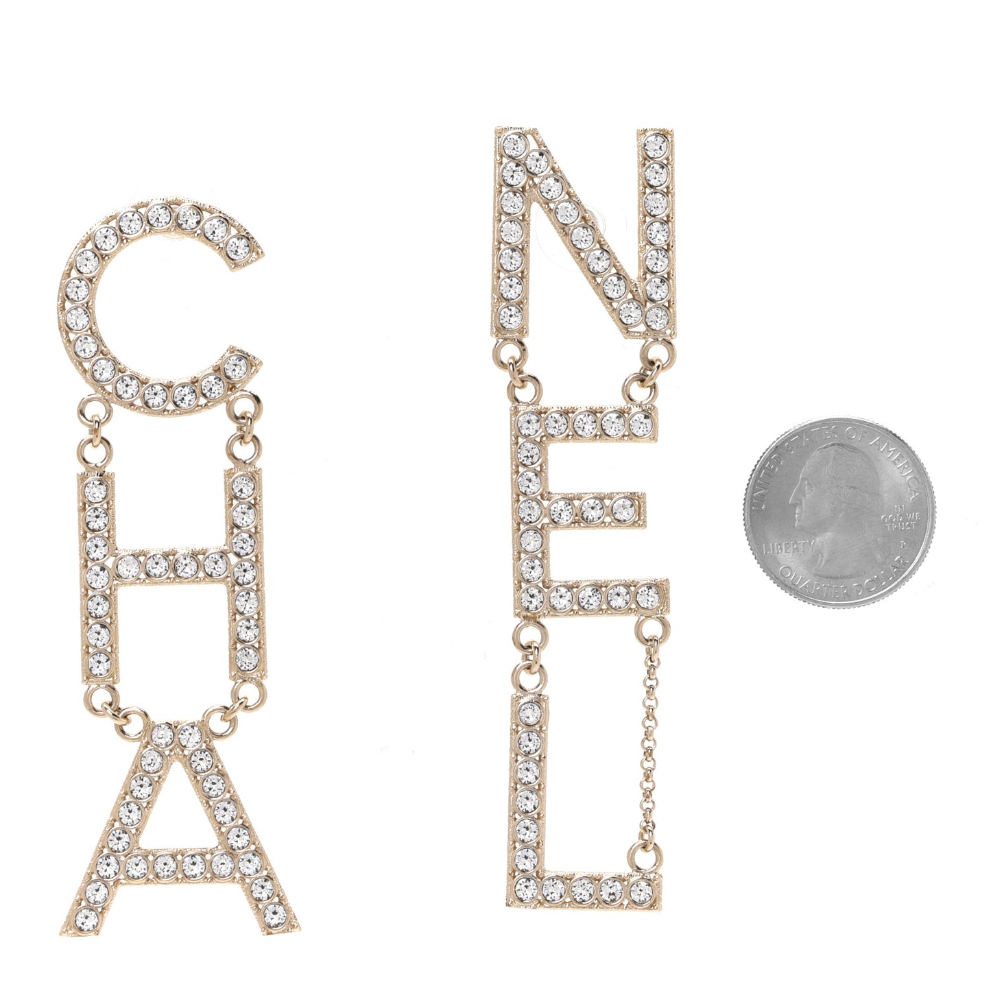 Crystal Cha-Nel Logo Drop Earrings Gold